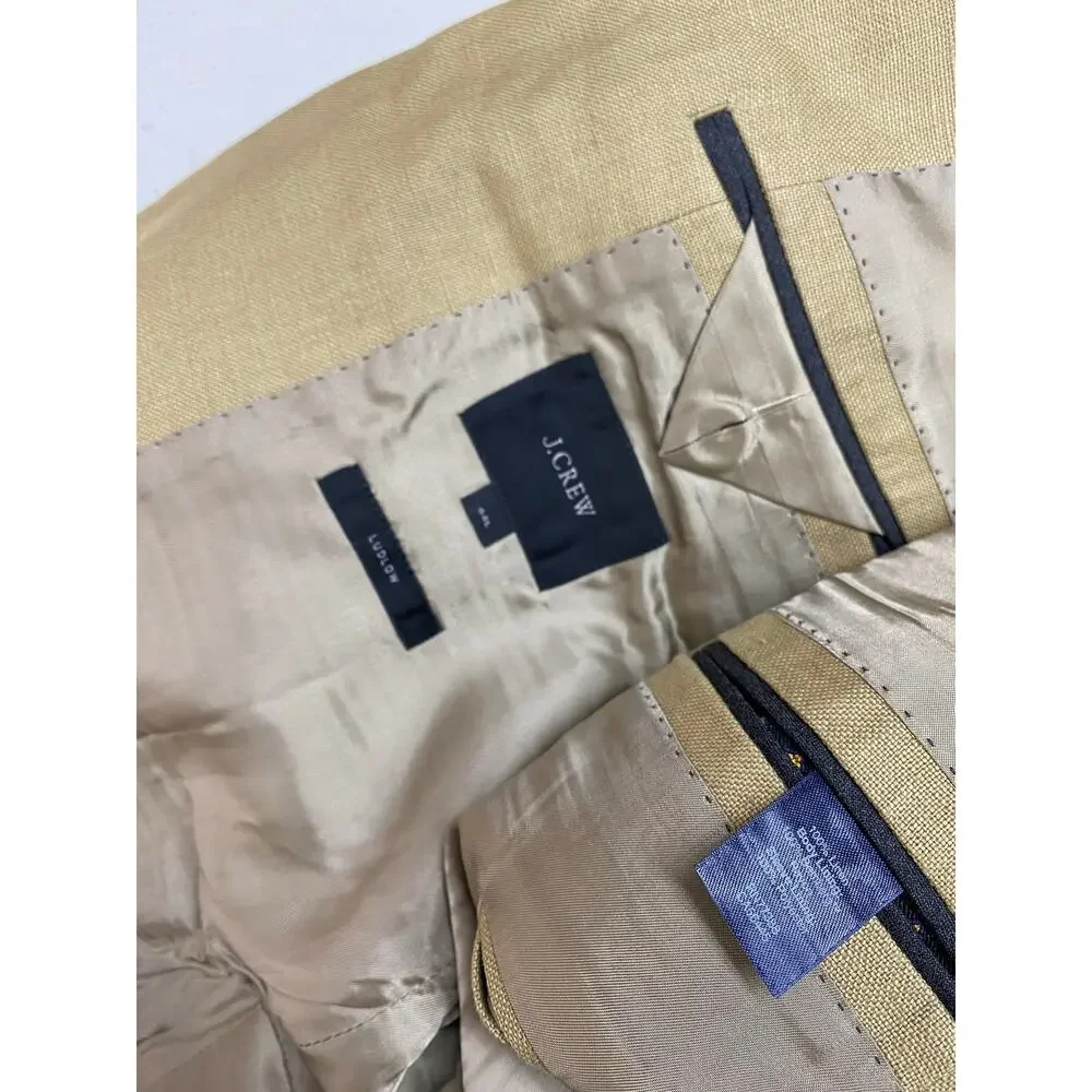 J. Crew Ludlow 2-button 100% linen tan lined sport coat blazer suit jacket, 44L